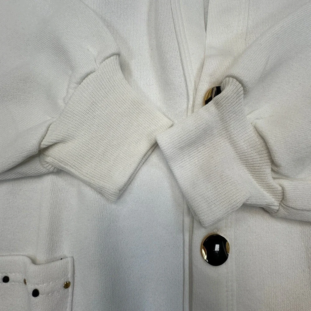 Vintage Fern Wagner‎ Golf Cardigan Mens XL White Embroidered Studded Made in USA